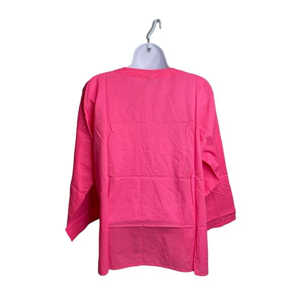 Pink Indian Cotton Embroidered Kurti Tunic‎ Size XXL Flowy Art To Wear Lagenlook - Picture 2 of 12